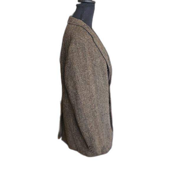 Rare Vintage Brown Herringbone Wool Blazer W/ Classic 2-Button Up Lucas Chicago - Picture 10 of 13